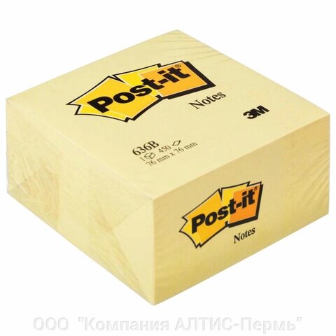Блок самоклеящийся (стикер) POST-IT ORIGINAL 76х76 мм, 450 л., желтый, 636-в - гарантия