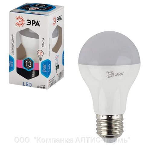 Лампа светодиодная ЭРА, 13 (110) Вт, цоколь E27, груша, холодный белый свет, 30000 ч., LED smd. A65-13W-840-e27 - особенности