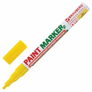 Маркер-краска лаковый (paint marker) 2 мм, ЖЕЛТЫЙ, БЕЗ КСИЛОЛА (без запаха), алюминий, BRAUBERG PROFESSIONAL, 150863