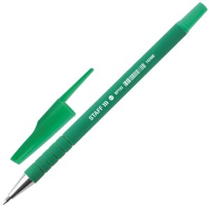 Ручка шариковая STAFF EVERYDAY BP-193, ЗЕЛЕНАЯ, корпус прорезиненный зеленый, узел 0,7 мм, линия письма 0,35 мм, 142400