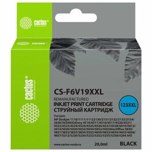 Картридж струйный CACTUS (CS-F6V19XXL) для HP DeskJet 1110/1112/2130, черный, ресурс 1000 стр., 20 мл