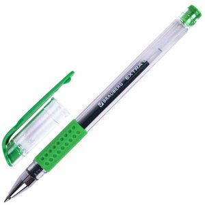 Ручка гелевая с грипом BRAUBERG EXTRA GT, ЗЕЛЕНАЯ, стандартный узел 0,5 мм, линия 0,35 мм, 143922