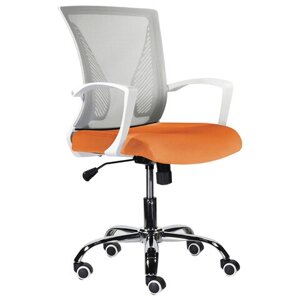 Кресло BRABIX Wings MG-306, пластик белый, хром, сетка, серое/оранжевое, 532011
