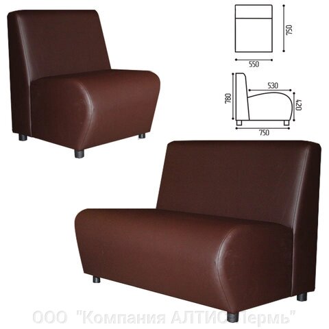 Кресло мягкое Клауд, V-600, 550х750х780 мм, без подлокотников, экокожа, коричневое - характеристики