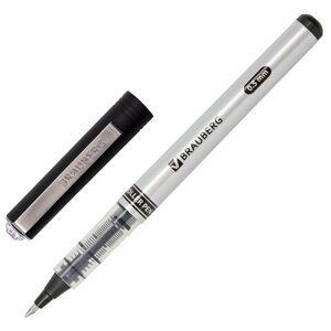Ручка-роллер BRAUBERG Flagman, ЧЕРНАЯ, корпус серебристый, хромированные детали, узел 0,5 мм, линия письма 0,3 мм,