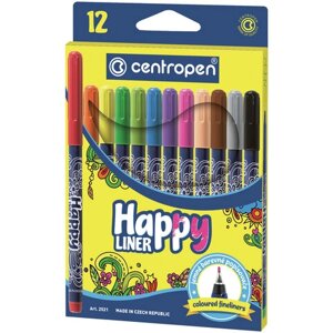 Ручки капиллярные (линеры) 12 ЦВЕТОВ CENTROPEN Happy Liner, линия письма 0,3 мм, 2521/12