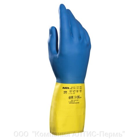 Перчатки латексно-неопреновые MAPA Duo Mix/Alto 405, хлопчатобумажное напыление, размер 9 (L), синие/желтые - интернет магазин