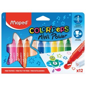 Фломастеры MAPED Color'Peps Jumbo Mini 12 цветов, суперсмываемые, штампы, европодвес, 846612