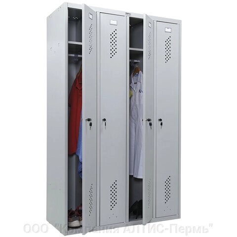 Шкаф металлический для одежды ПРАКТИК LS-41, четырехсекционный, 1830х1130х500 мм, 55 кг, разборный - распродажа