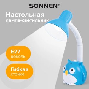 Светильник настольный SONNEN OU-603, на подставке, цоколь Е27, Сова, синий, 236674