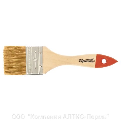 Кисть плоская 50 мм, натуральная щетина, деревянная ручка, для масляных красок, лаков, SPARTA, 824305 - Россия