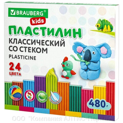 Пластилин классический BRAUBERG KIDS, 24 цвета, 480 грамм, стек, ВЫСШЕЕ КАЧЕСТВО, 106437 от компании ООО  "Компания АЛТИС-Пермь" - фото 1