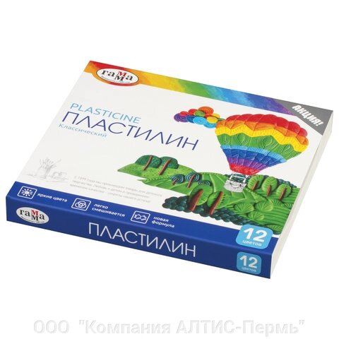 Пластилин классический ГАММА Классический, 12 цветов, 240 г, со стеком, картонная упаковка, 281033 от компании ООО  "Компания АЛТИС-Пермь" - фото 1