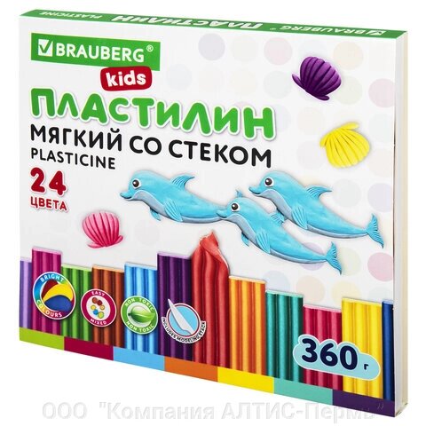 Пластилин мягкий восковой BRAUBERG KIDS, 24 цвета, 360 г, со стеком, 106498 от компании ООО  "Компания АЛТИС-Пермь" - фото 1