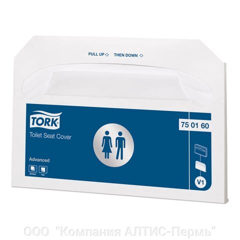 Покрытия на унитаз TORK (Система V1), 1/2 сложения, КОМПЛЕКТ 250 шт., 37х42 см, Advanced, белые, 750160 от компании ООО  "Компания АЛТИС-Пермь" - фото 1