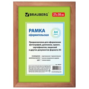 Рамка 21х30 см, дерево, багет 18 мм, BRAUBERG HIT, темная вишня, стекло, 390257