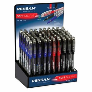 Ручка гелевая с грипом PENSAN Soft Gel Fine, АССОРТИ, игольчатый узел 0,5 мм, линия письма 0,4 мм, дисплей, 2420/S60