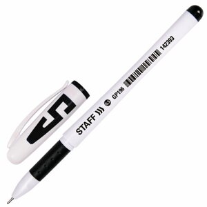 Ручка гелевая с грипом STAFF Manager GP-196, ЧЕРНАЯ, корпус белый, игольчатый узел 0,5 мм, линия письма 0,35 мм, 142393
