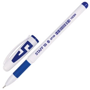 Ручка гелевая с грипом STAFF Manager GP-196, СИНЯЯ, корпус белый, игольчатый узел 0,5 мм, линия письма 0,35 мм, 142394