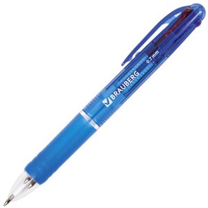 Ручка многоцветная шариковая автоматическая BRAUBERG MULTICOLOR, 4 ЦВЕТА, линия письма 0,35 мм, 141513