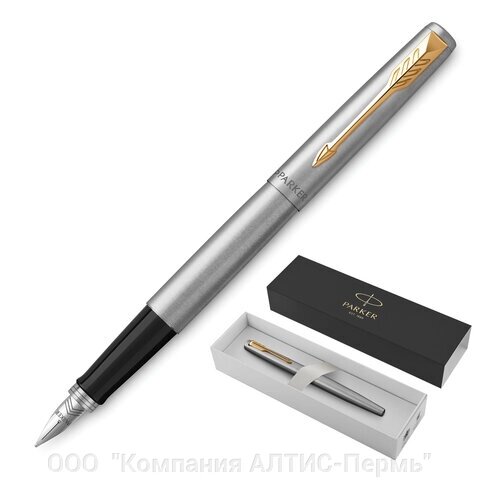 Ручка перьевая PARKER Jotter Stainless Steel GT, корпус серебристый, позолота, синяя, 2030948 от компании ООО  "Компания АЛТИС-Пермь" - фото 1