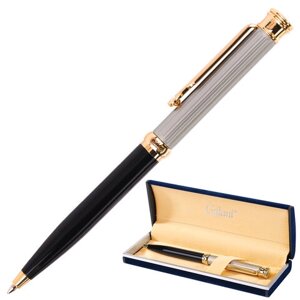 Ручка подарочная шариковая GALANT Antic, корпус черный с серебристым, золотистые детали, пишущий узел 0,7 мм, синяя,