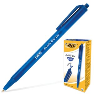Ручка шариковая автоматическая BIC Round Stic Clic, СИНЯЯ, корпус тонированный синий, узел 1 мм, линия письма 0,32 мм,