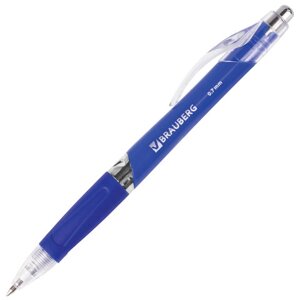 Ручка шариковая автоматическая с грипом BRAUBERG Cobalt, СИНЯЯ, корпус синий, узел 0,7 мм, линия письма 0,35 мм, 141068
