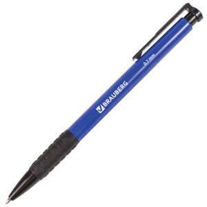 Ручка шариковая автоматическая с грипом BRAUBERG Explorer, СИНЯЯ, корпус синий, узел 0,7 мм, линия письма 0,35 мм,