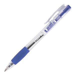 Ручка шариковая автоматическая с грипом STAFF Basic BPR-820, СИНЯЯ, корпус прозрачный, 0,7 мм, линия письма 0,35 мм,