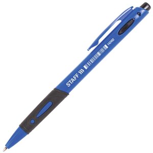 Ручка шариковая автоматическая с грипом STAFF Manager BPR-246, СИНЯЯ, корпус синий, линия письма 0,35 мм, 142492