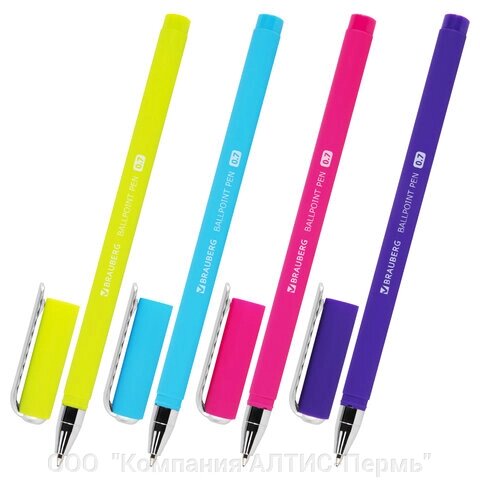 Ручка шариковая BRAUBERG SOFT TOUCH STICK NEON, СИНЯЯ, мягкое покрытие, корпус ассорти, узел 0,7 мм, 143697 от компании ООО  "Компания АЛТИС-Пермь" - фото 1