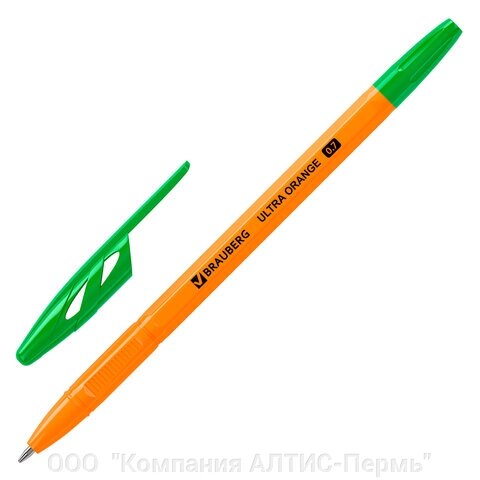 Ручка шариковая BRAUBERG ULTRA ORANGE, ЗЕЛЕНАЯ, узел 0,7 мм, чернила ГЕРМАНИЯ, наконечник ШВЕЙЦАРИЯ, 143565 от компании ООО  "Компания АЛТИС-Пермь" - фото 1