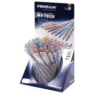 Ручка шариковая масляная PENSAN My-Tech Colored, палитра ярких цветов АССОРТИ, 0,7 мм, дисплей, 2240