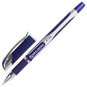 Ручка шариковая масляная с грипом BRAUBERG Delta Plus, СИНЯЯ, печать, узел 0,7 мм, линия письма 0,35 мм, 142689