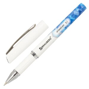 Ручка шариковая масляная с грипом BRAUBERG Roll-X, СИНЯЯ, корпус белый с печатью, узел 0,7 мм, линия письма 0,35 мм,