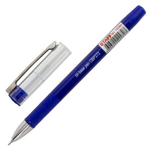 Ручка шариковая масляная с грипом STAFF Chrome, СИНЯЯ, корпус синий, хромированные детали, узел 0,7 мм, линия 0,35 мм,