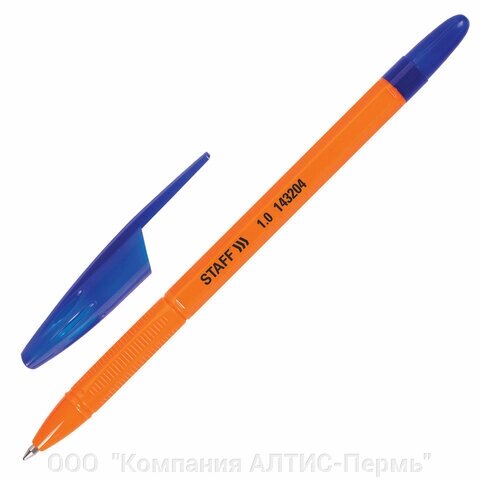 Ручка шариковая масляная STAFF Basic X-100, СИНЯЯ, корпус оранжевый, узел 1 мм, линия письма 0,7 мм, 143204 от компании ООО  "Компания АЛТИС-Пермь" - фото 1