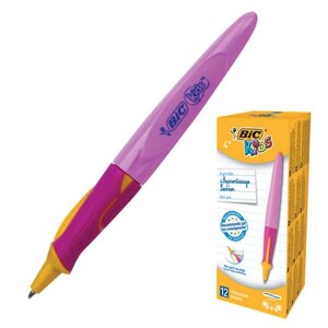 Ручка шариковая с грипом BIC Kids Twist, СИНЯЯ, для детей, корпус розовый, узел 1 мм, линия письма 0,32 мм, 918458