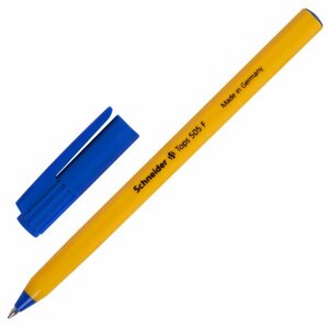 Ручка шариковая SCHNEIDER Tops 505 F, СИНЯЯ, корпус желтый, узел 0,8 мм, линия письма 0,4 мм, 150503