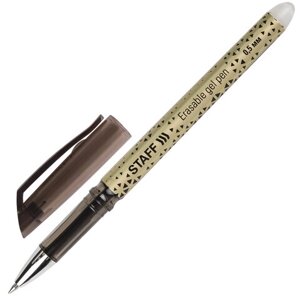 Ручка стираемая гелевая STAFF College GP-200, ЧЕРНАЯ, хромированные детали, узел 0,5 мм, линия письма 0,35 мм, 142495