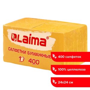 Салфетки бумажные 400 шт., 24х24 см, Big Pack, жёлтые, 100% целлюлоза, LAIMA, 114726