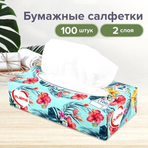 Салфетки косметические 100 шт. в картонном боксе 2-слойные, LAIMA Everyday, 20х20 см, 113588