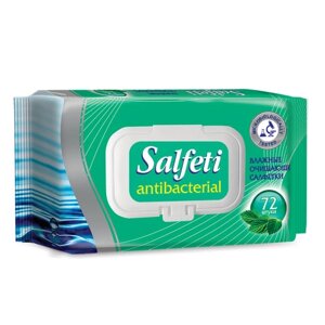 Салфетки влажные, 72 шт., SALFETI Antibacterial, антибактериальные, крышка-клапан