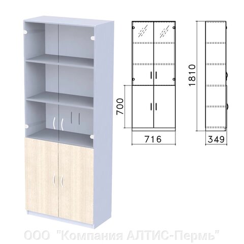 Шкаф закрытый со стеклом Бюджет, 716х349х1810 мм, дуб шамони светлый (КОМПЛЕКТ) от компании ООО  "Компания АЛТИС-Пермь" - фото 1