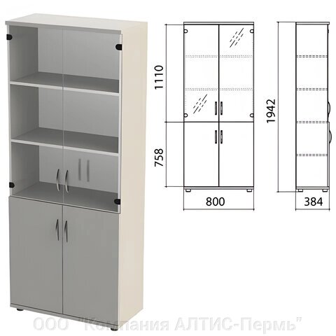 Шкаф закрытый со стеклом Этюд, 800х384х1942 мм, цвет серый (КОМПЛЕКТ) от компании ООО  "Компания АЛТИС-Пермь" - фото 1