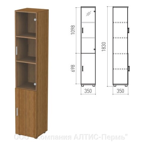 Шкаф закрытый со стеклом Канц, 350х350х1830 мм, цвет орех пирамидальный (КОМПЛЕКТ) от компании ООО  "Компания АЛТИС-Пермь" - фото 1