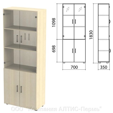 Шкаф закрытый со стеклом Канц, 700х350х1830 мм, цвет дуб молочный (КОМПЛЕКТ) от компании ООО  "Компания АЛТИС-Пермь" - фото 1