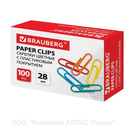 Скрепки BRAUBERG, 28 мм, цветные, 100 шт., в картонной коробке, 220555 от компании ООО  "Компания АЛТИС-Пермь" - фото 1