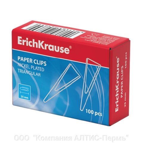 Скрепки ERICH KRAUSE, 25 мм, металлические, треугольные, 100 штук, в картонной коробке, 24869 от компании ООО  "Компания АЛТИС-Пермь" - фото 1